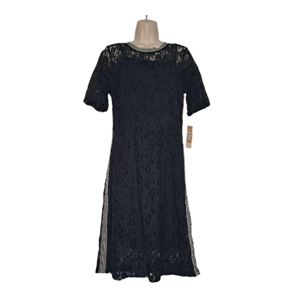 Hope & Harlow Women's Dress #9W8S14F189 Lace Overlay Sheath Navy Blue Size 6